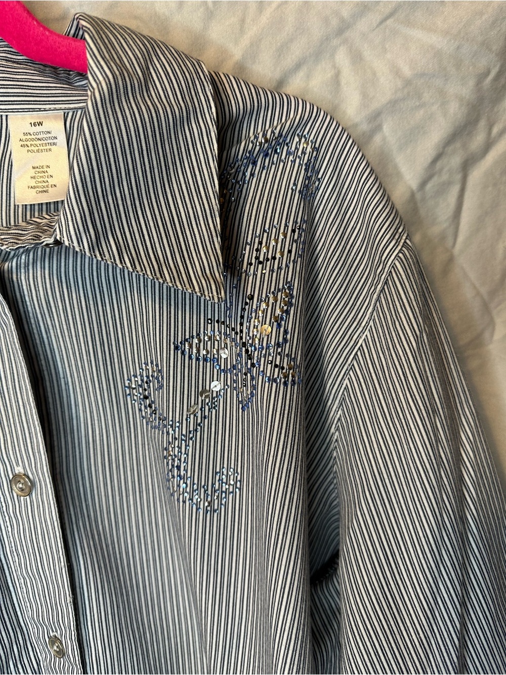 Alfred Dunner Navy & White Striped Embellished Button-Up Shirt - Picture 5 of 10